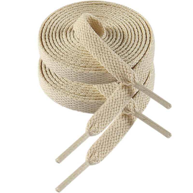 VSUDO 24 Inch Flat Beige Shoe Laces for Kids Sneakers, Cream Short Shoelaces for Sneakers, Replacements Shoe Strings for Women or Men (2 Pairs-Beige-60CM) - Image 1